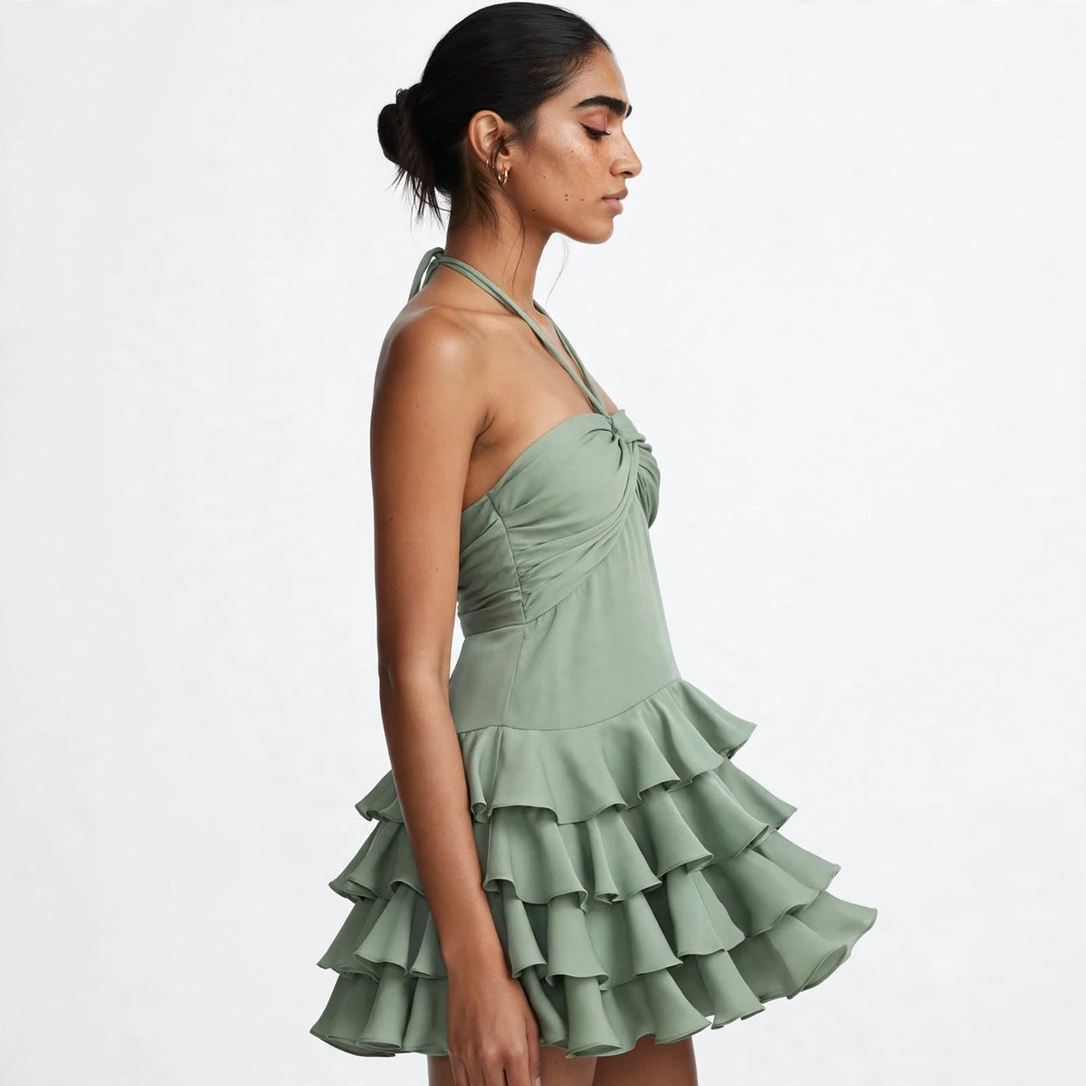Wo Linen Fit & Flare Dress | Sleeveless V Neck Mini Party Dress For Women