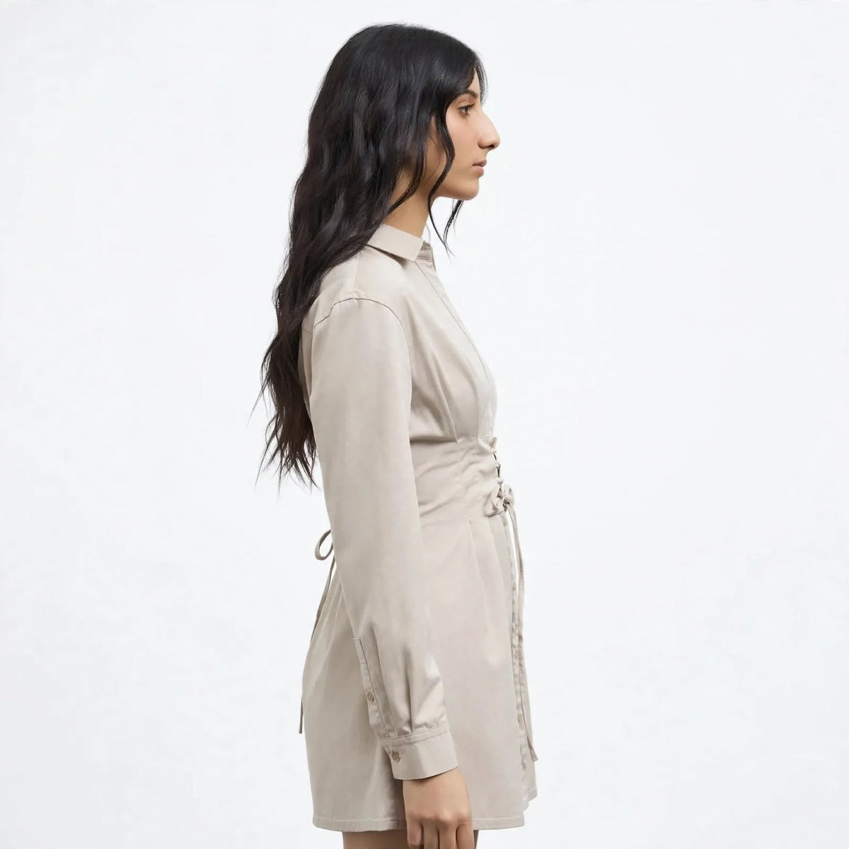 Wo Satin Shirt Dress | Full Sleeve Collar Neck Short Party Dress For Women