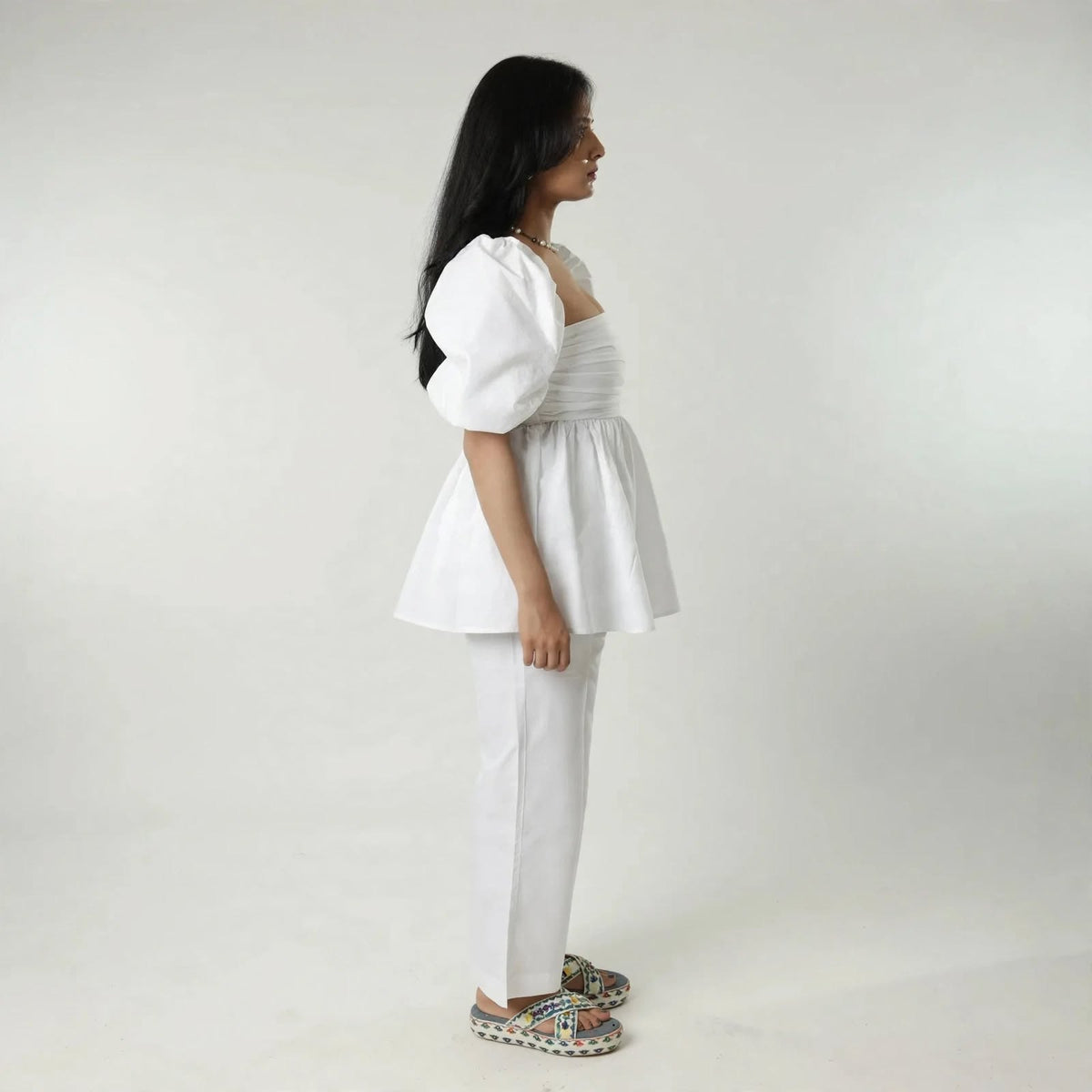 Wo Cotton A Line Dress | Square Neck 3/4 Sleeve Casual Dress For Women