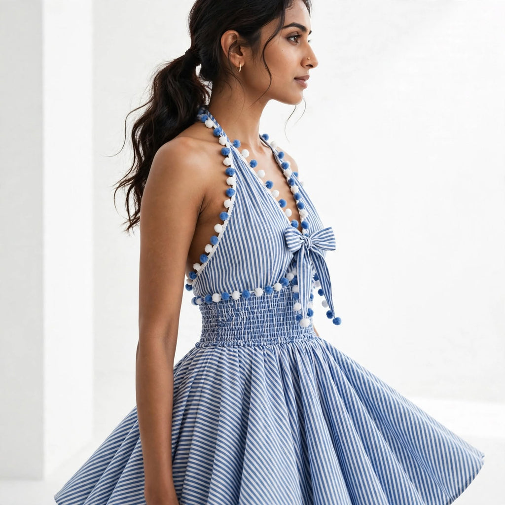 Wo Cotton Beach Wear Dress | V Neck Lace Work Resort Dress For Women
