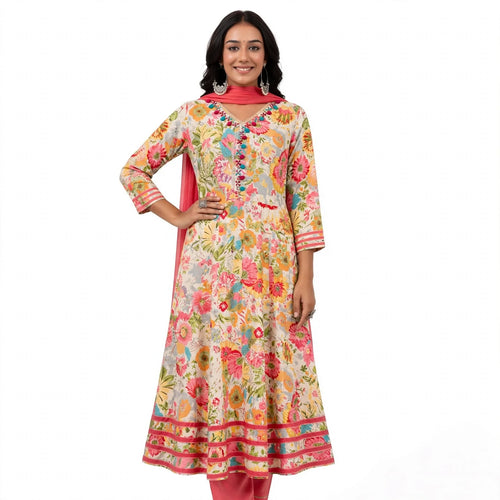 JSR Wo Rayon Angrakha Frock Pant Set with Dupatta & Hand Work For Women
