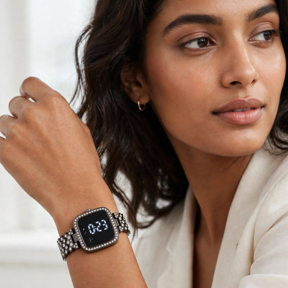 Titan Wo Analog-Digital Watch | Square Dial with Stainless Steel Strap For Women