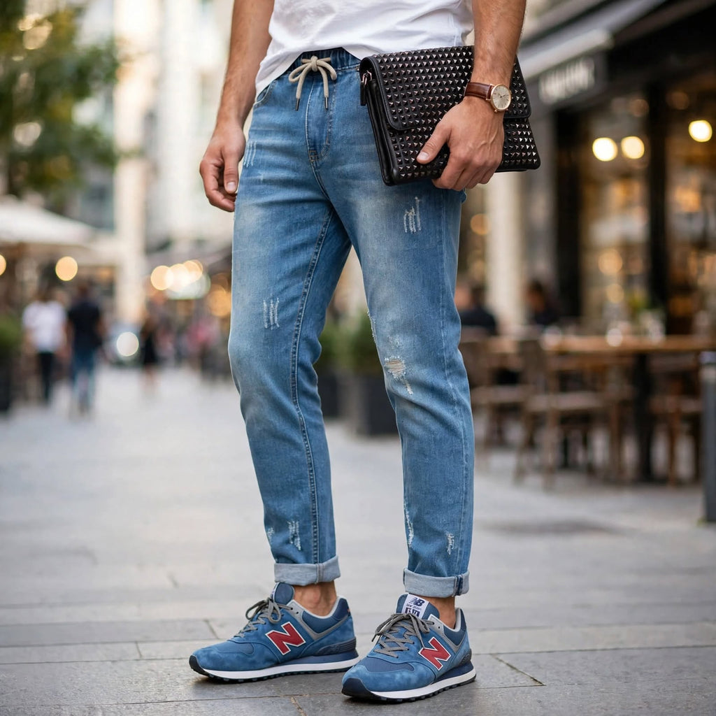 Cotton Narrow Fit Denim Jeans – Faded Casual Wear For Men