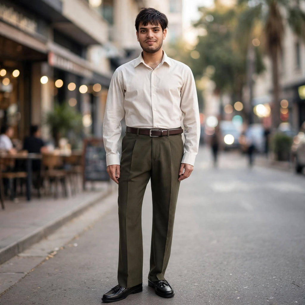 Regular Fit Formal Trouser – Cotton Lycra Single Pleated Tailored Pants For Men