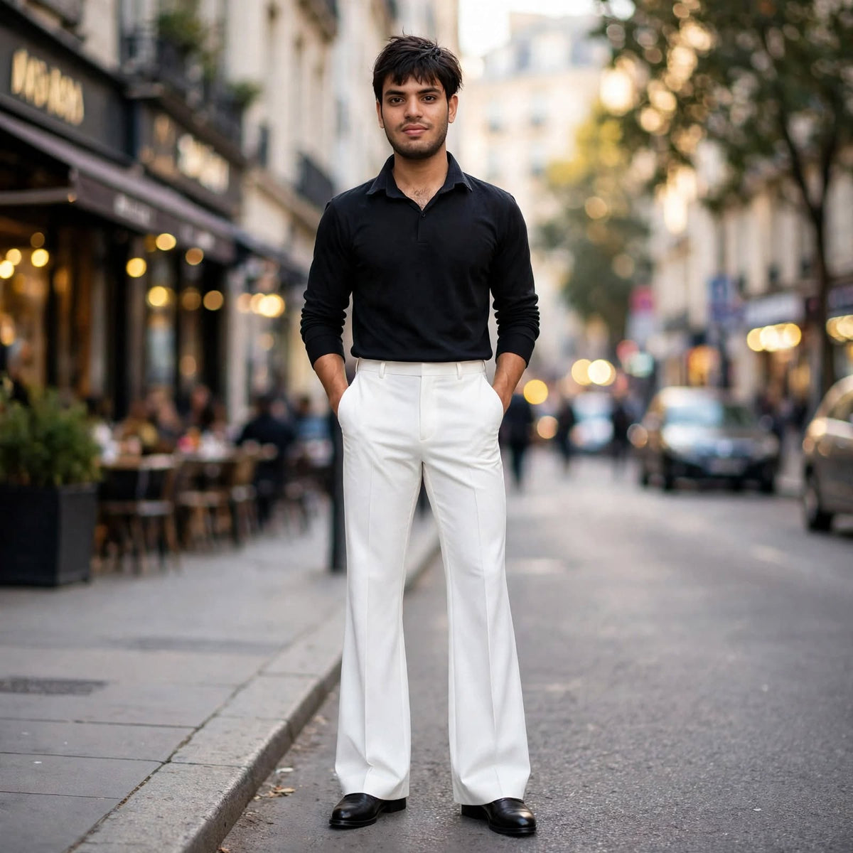 Flared Tailored Formal Trouser – Cotton Blend Regular Fit Mid Rise For Men