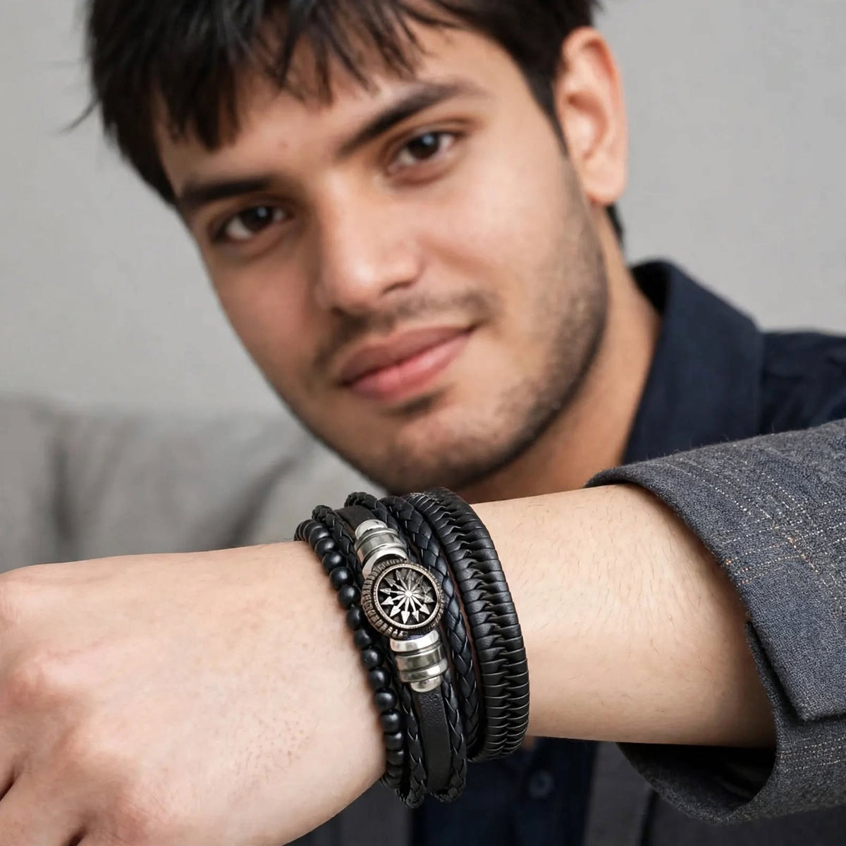 Fashion Frill Braided PU Leather Bracelet | Layer FFBL178 For Men