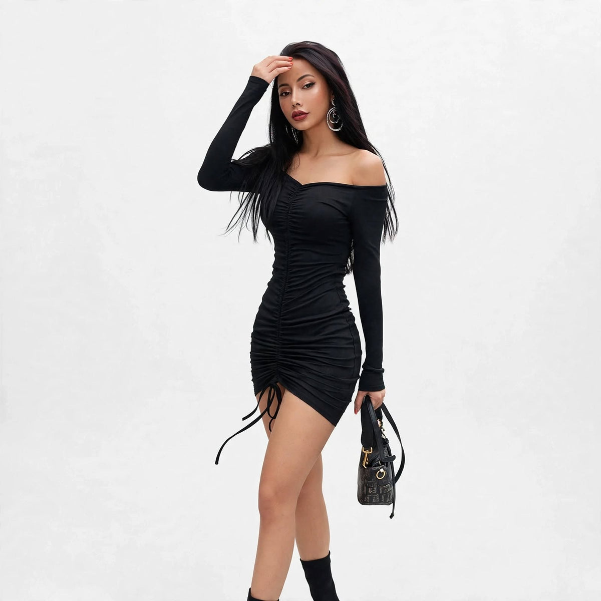Wo Ribbed Midi Dress | Full Sleeve Indo Western Casual Dress For Women