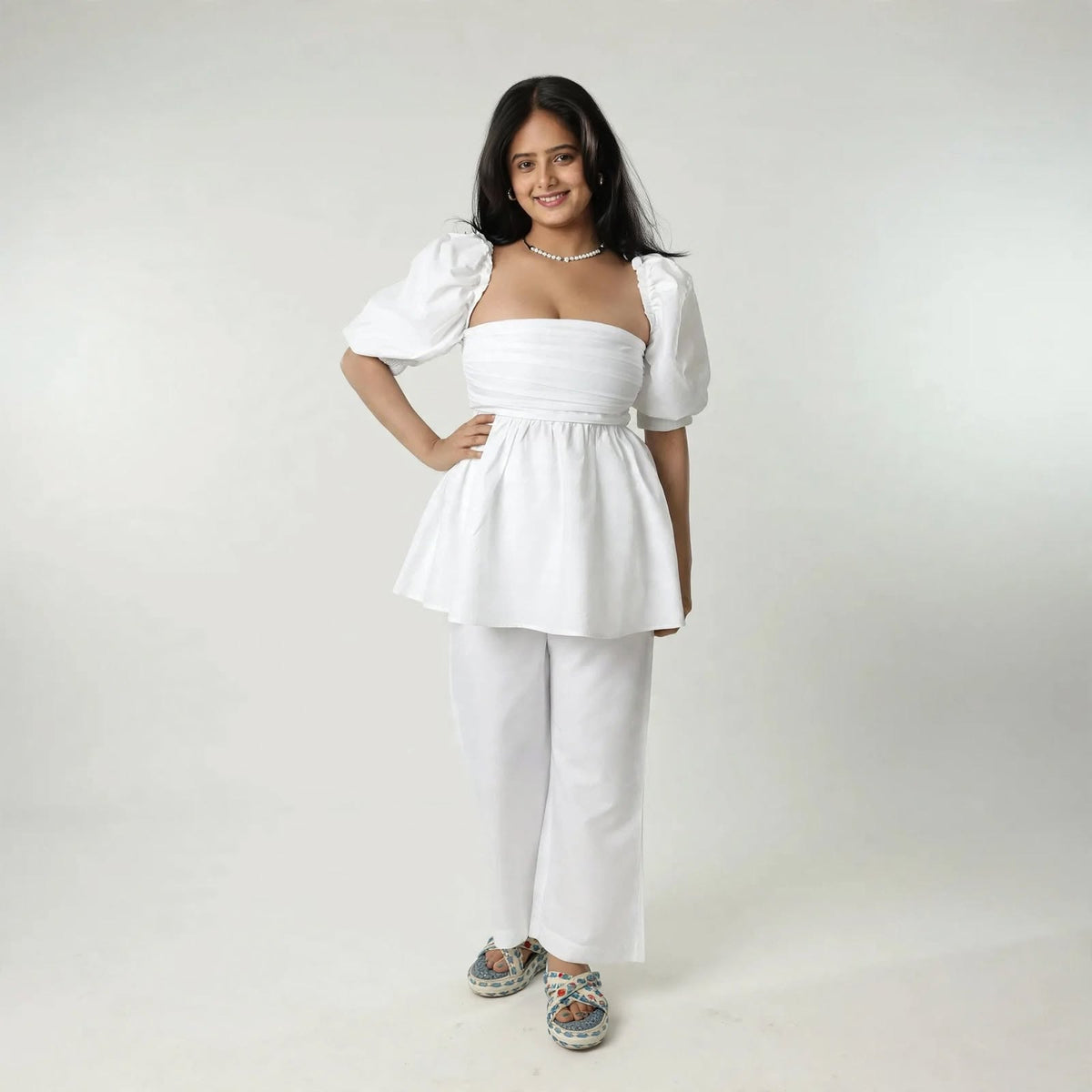Wo Cotton A Line Dress | Square Neck 3/4 Sleeve Casual Dress For Women