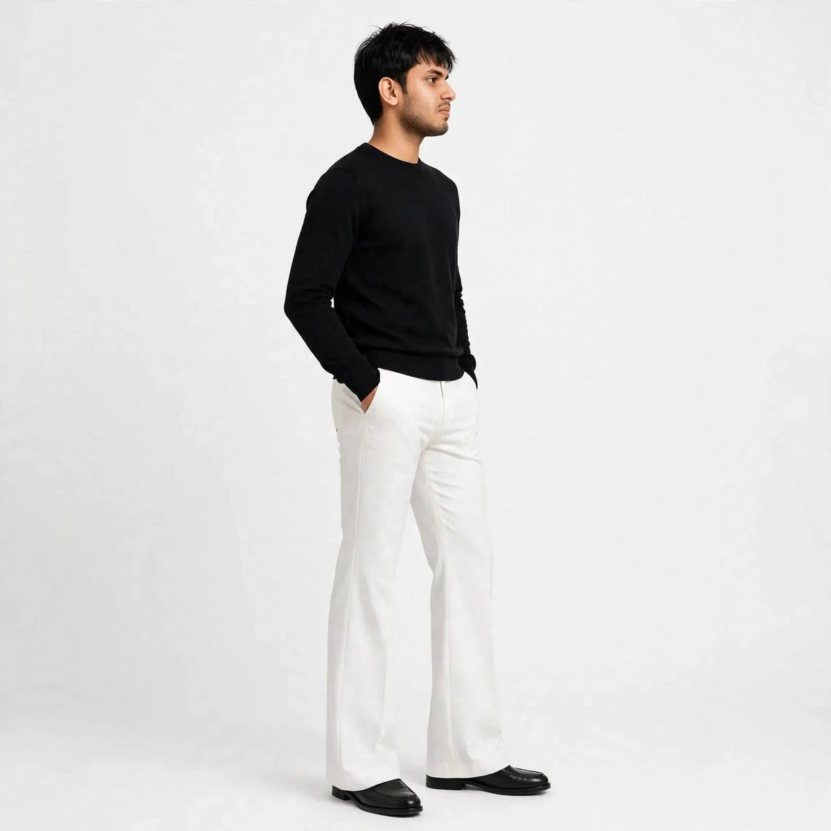 Flared Tailored Formal Trouser – Cotton Blend Regular Fit Mid Rise For Men