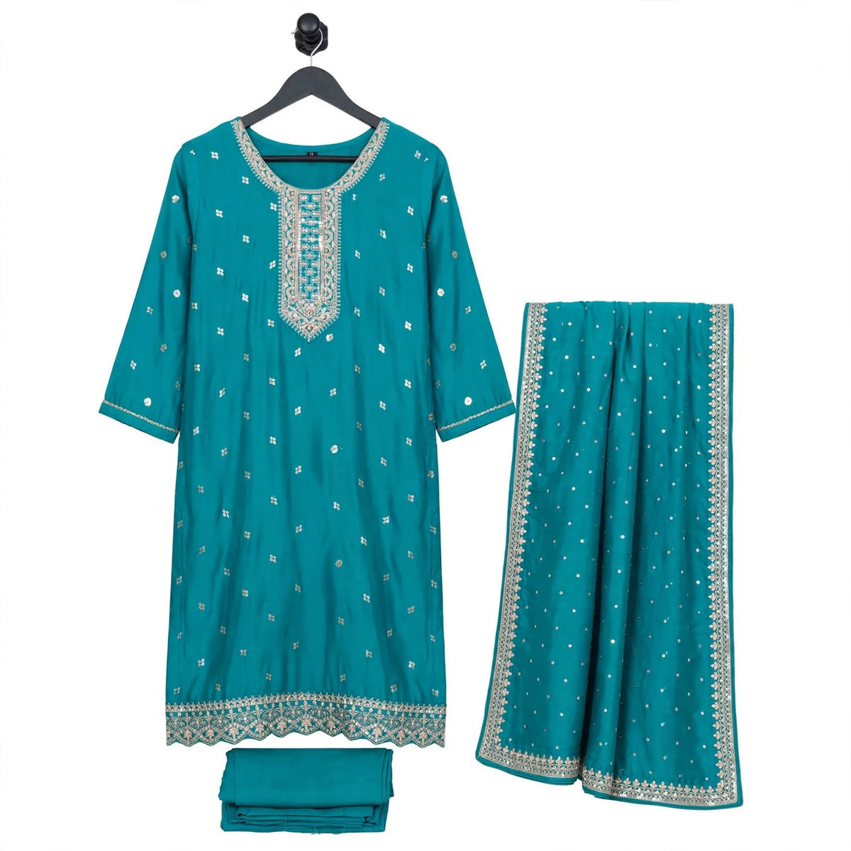 JSR Wo Vartican Frock Pant Set with Chinnon Dupatta & Zari Work For Women