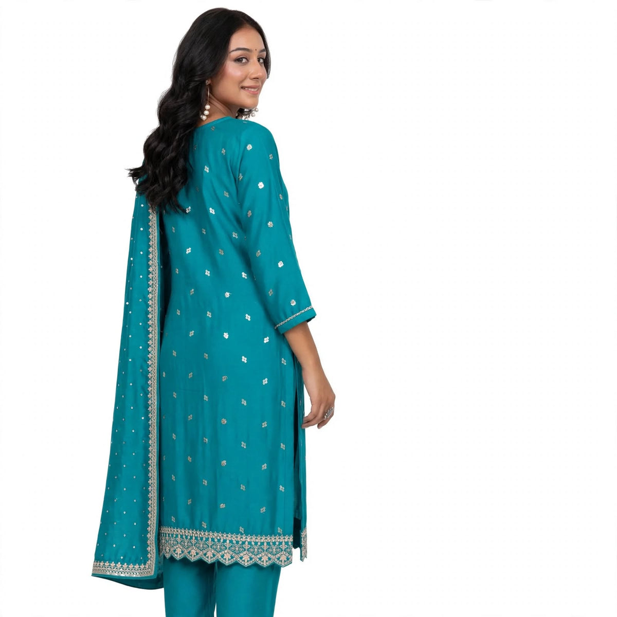 JSR Wo Vartican Frock Pant Set with Chinnon Dupatta & Zari Work For Women