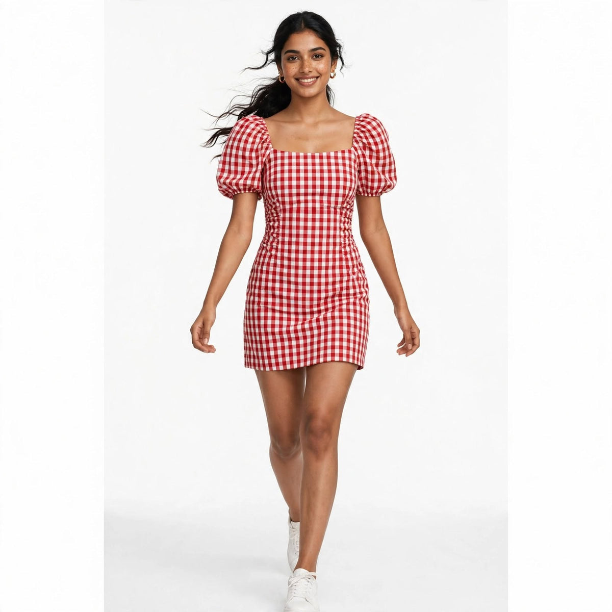 Wo Cotton Puff Sleeve Mini Dress | Square Neck Bodycon Party Dress For Women