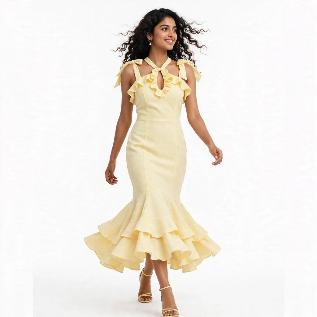 Wo Mermaid Gown | Sleeveless Square Neck Ankle Length Party Dress For Women