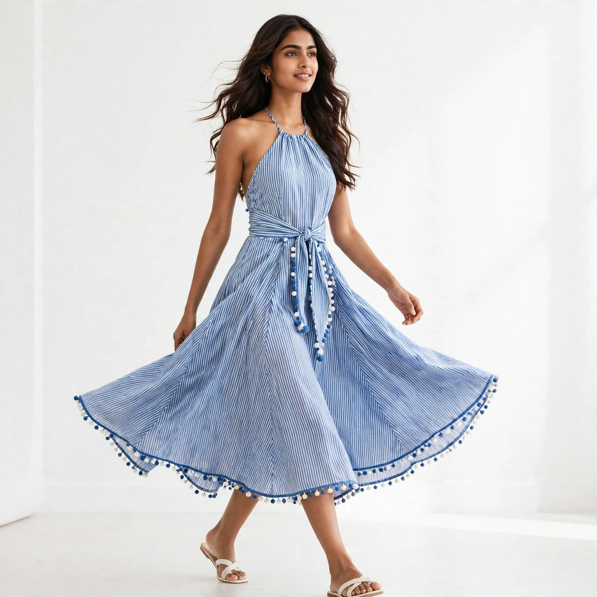 Wo Cotton Beach Wear Dress | V Neck Lace Work Resort Dress For Women
