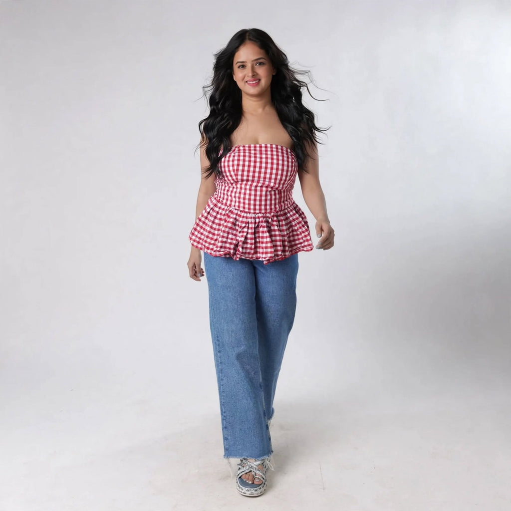 Wo Printed Off Shoulder Top | Slim Fit Short Polycotton Casual Top For Women
