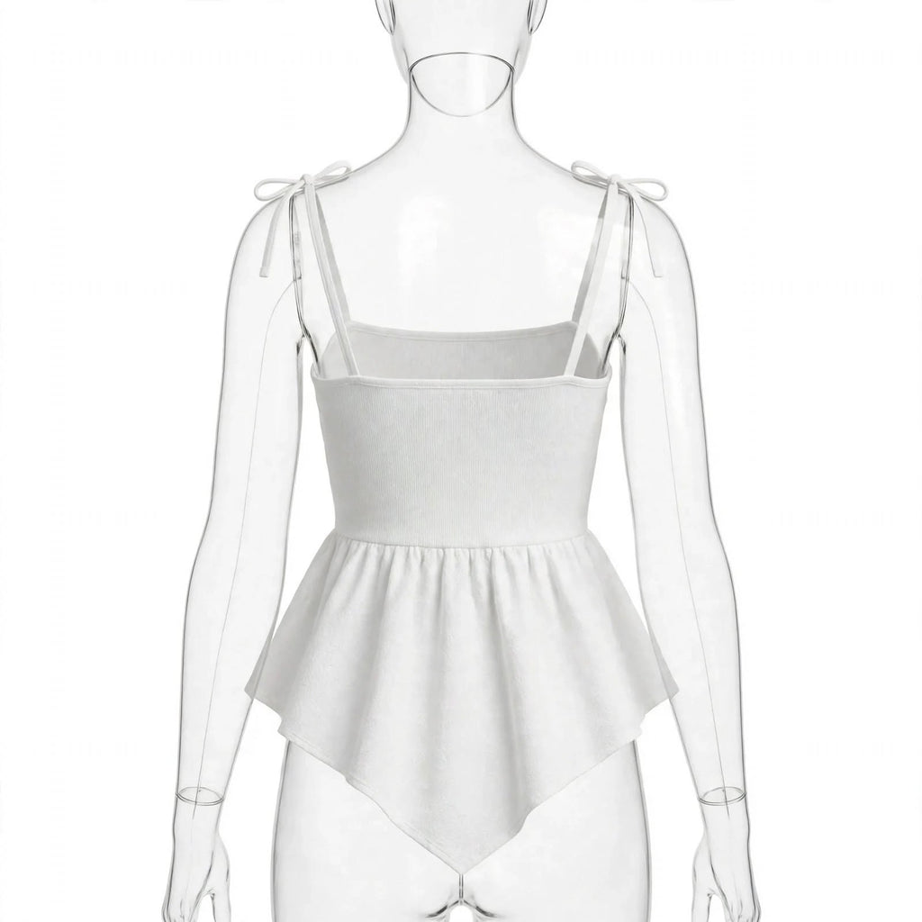 Wo Ribbed Peplum Top | Square Neck Sleeveless Casual Top For Women