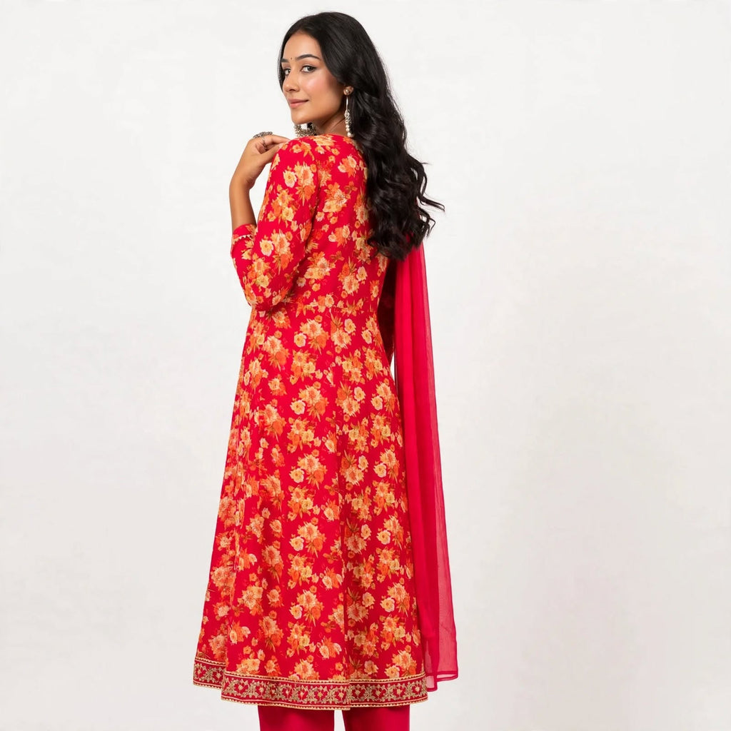 JSR Wo Milano Frock Pant Set with Chiffon Dupatta & Hand Work For Women