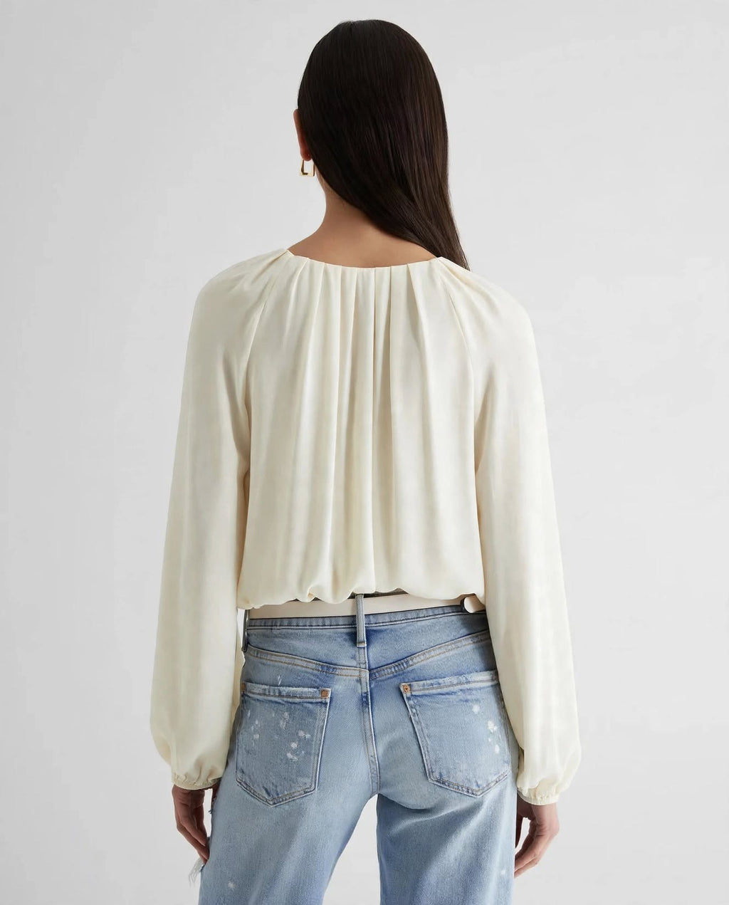 Wo Polyester Blouse | Gathered Neck Balloon Sleeve Top For Women
