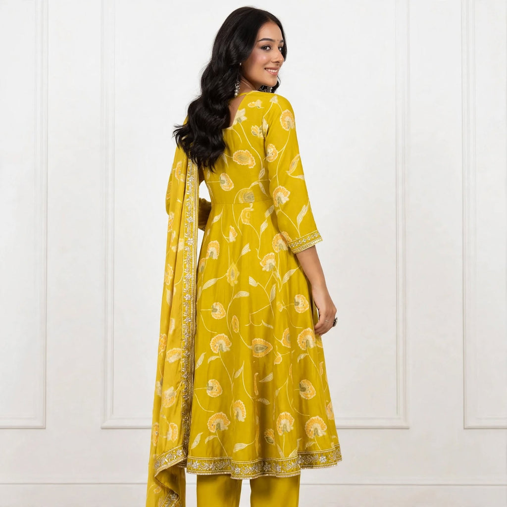 JSR Wo Modal Frock Pant Set with Chanderi Dupatta & Hand Work For Women