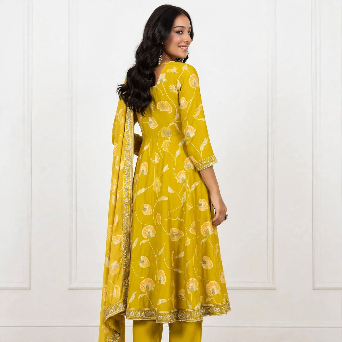 JSR Wo Modal Frock Pant Set with Chanderi Dupatta & Hand Work For Women