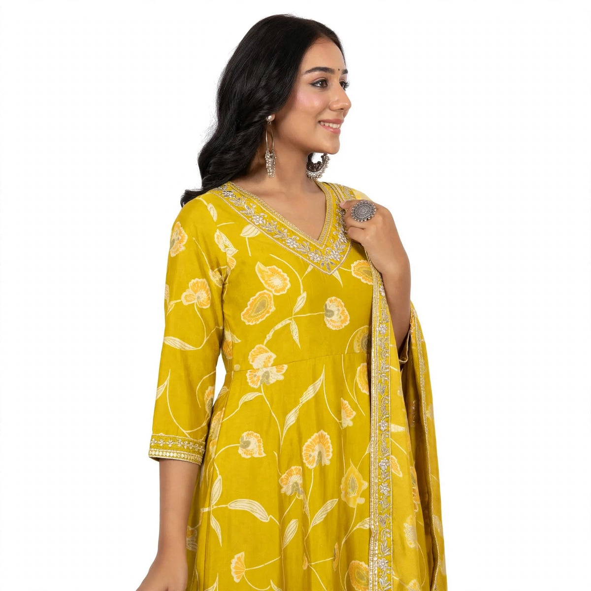 JSR Wo Modal Frock Pant Set with Chanderi Dupatta & Hand Work For Women
