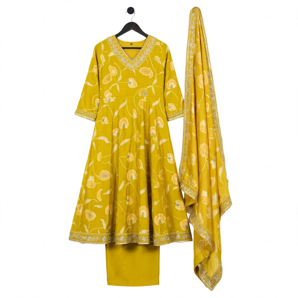JSR Wo Modal Frock Pant Set with Chanderi Dupatta & Hand Work For Women