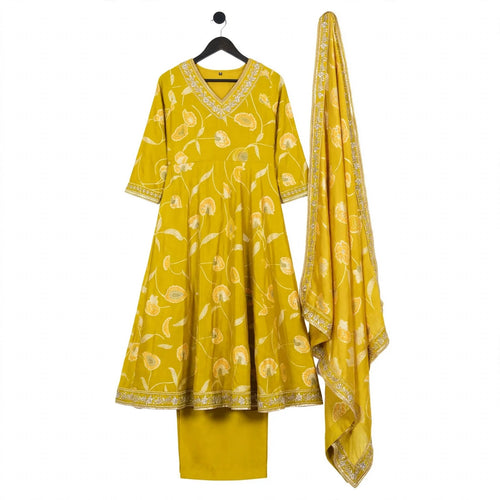 JSR Wo Modal Frock Pant Set with Chanderi Dupatta & Hand Work For Women