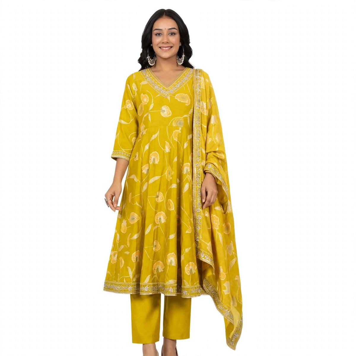 JSR Wo Modal Frock Pant Set with Chanderi Dupatta & Hand Work For Women