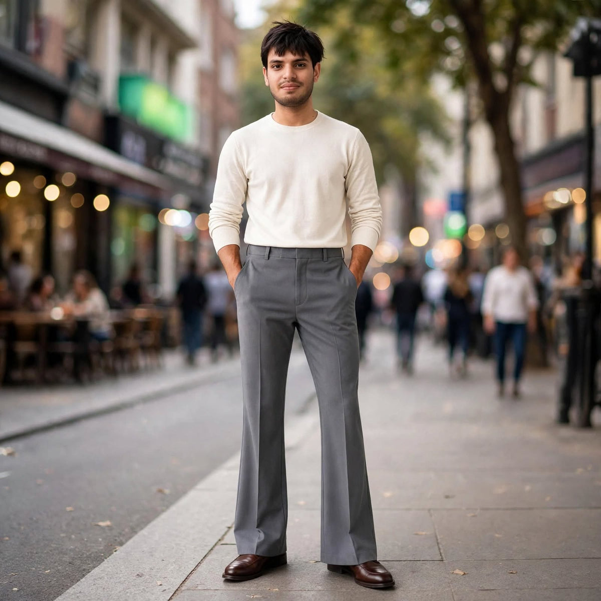 Flared Tailored Formal Trouser – Cotton Blend Regular Fit Mid Rise For Men